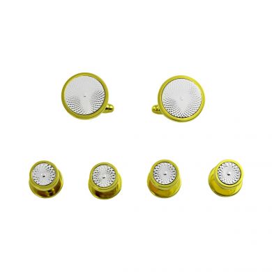 Two Tone Engine Turned Stud Set Silver