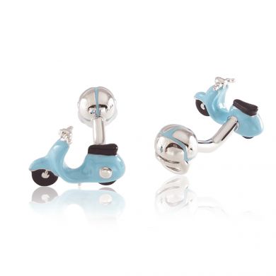 Blue Vespa Scooter and Helmet Cufflinks