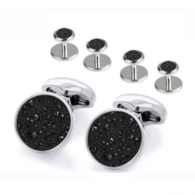 Jet Black Moondust Round Stud Set