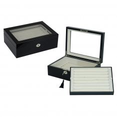 72 Pair Glossy Black Wood Cufflinks Case