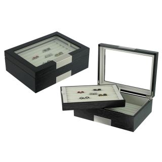 Black Wood 72 Pair Cufflink Storage Case