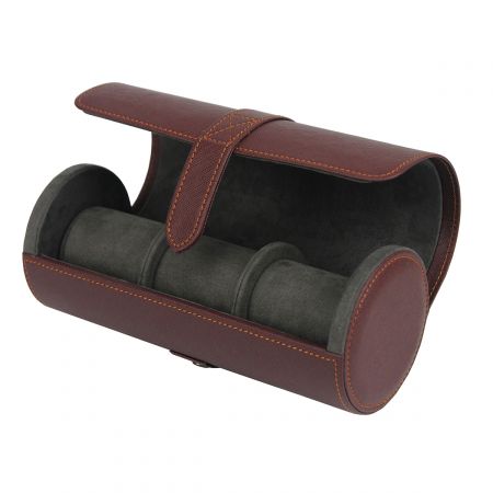 Brown Three Watch Travel Case: Cufflinks Depot