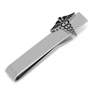 Enameled Silver Doctor Medical Caduceus Tie Clip