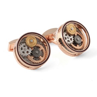 Rose Gold Round Gear Cufflinks