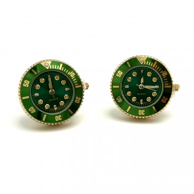 Gold Deep Green Working Watch Cufflinks