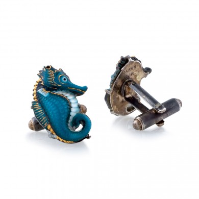 Hand Painted Toshikane Porcelain Seahorse Cufflinks