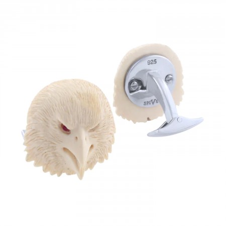 Woolly Mammoth Tusk Eagle with Ruby Eyes Cufflinks