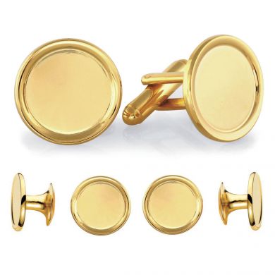 Made In USA Cufflinks Yellow Gold Tone Engraveable Etched Design Mens Gift Box 