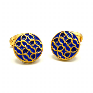 Blue Enamel Patterned Gold Cufflinks