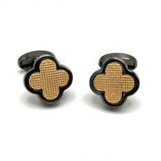 Four Leaf Clover Gold Textured Gunmetal Cufflinks