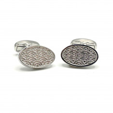 Silver Wave Patterned Oval Cufflinks