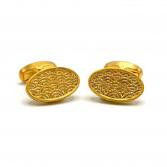 Gold Wave Patterned Oval Cufflinks