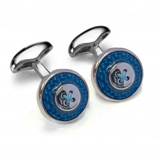 Indigo Carbon Button Cufflinks