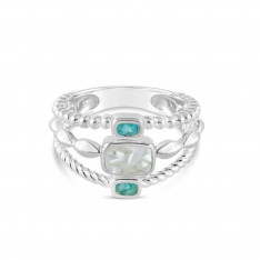 MOP and Turquoise Sterling Boho Stack Ring