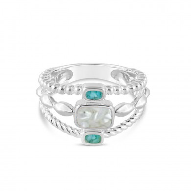 MOP and Turquoise Sterling Boho Stack Ring