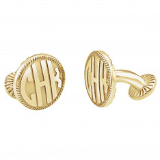 14K Gold Plating Silver Carved Monogram Cuff Links