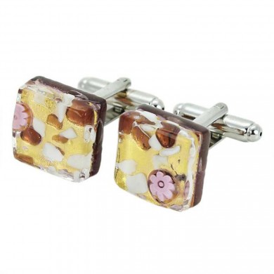 Lavender Accented Gold Murano Glass Cufflinks