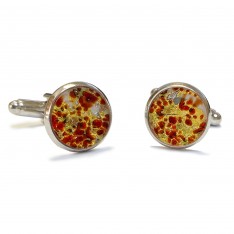 Round Red and Gold Murano Glass Cufflinks