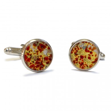 Round Red and Gold Murano Glass Cufflinks