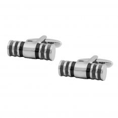Wrapped Black Stripe Silver Cufflinks