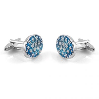 Blue Oval Spring Flower Cufflinks