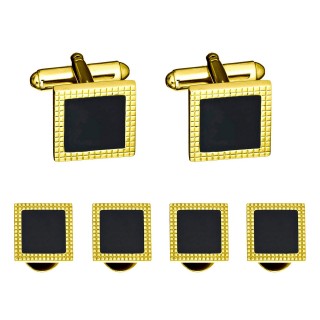 Gold and Black Enamel Square Rim Stud Set