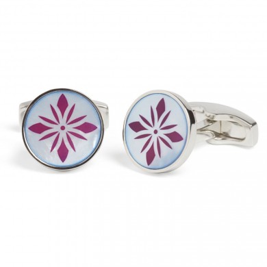 Simon Carter Blue Mother of Pearl Flower Print Cufflinks