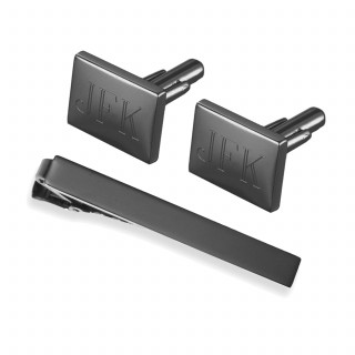 Gunmetal Engravable Cufflinks and Tie Bar Set