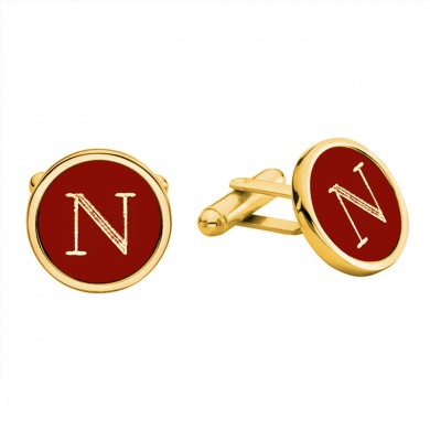 Round Gold and Red Engravable Cufflinks