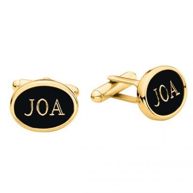 Engravable Oval Black and Gold Cufflinks
