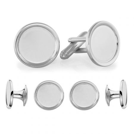 Engravable Silver Studs and Cufflinks Set