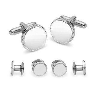 Silver Beaded Engravable Stud Set