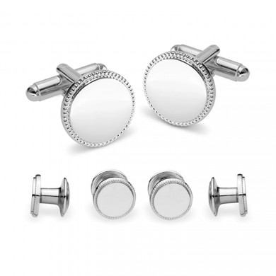 Silver Beaded Engravable Stud Set