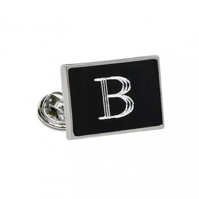 Engravable Rectangle Black and Silver Lapel Pin