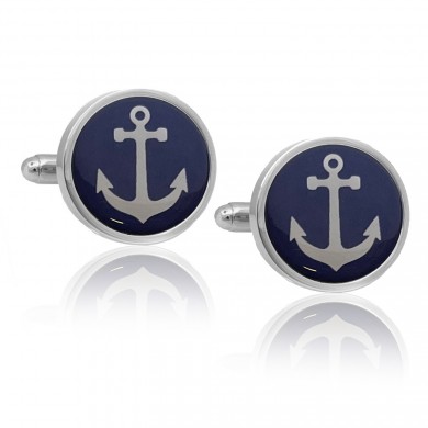Silver Blue White Anchor Cufflinks