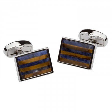 Rectangle Tiger Eye and Blue Cufflinks