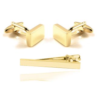 Gold Classic Cufflinks and Tie Bar Set