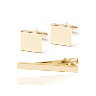 Gold Classic Cufflinks and Tie Bar Set