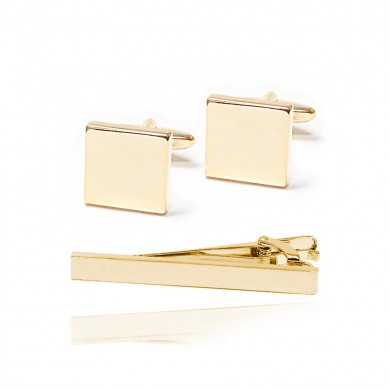 Gold Classic Cufflinks and Tie Bar Set