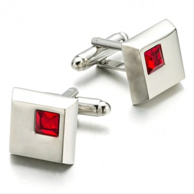 Silver Red Crystal Cufflinks