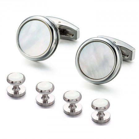 Engravable Silver Studs and Cufflinks Set