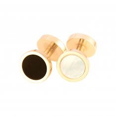 Gold Finish Reversible Pearl and Onyx Cufflinks