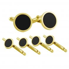 Gold Onyx Stud Set by David Donahue Cufflinks