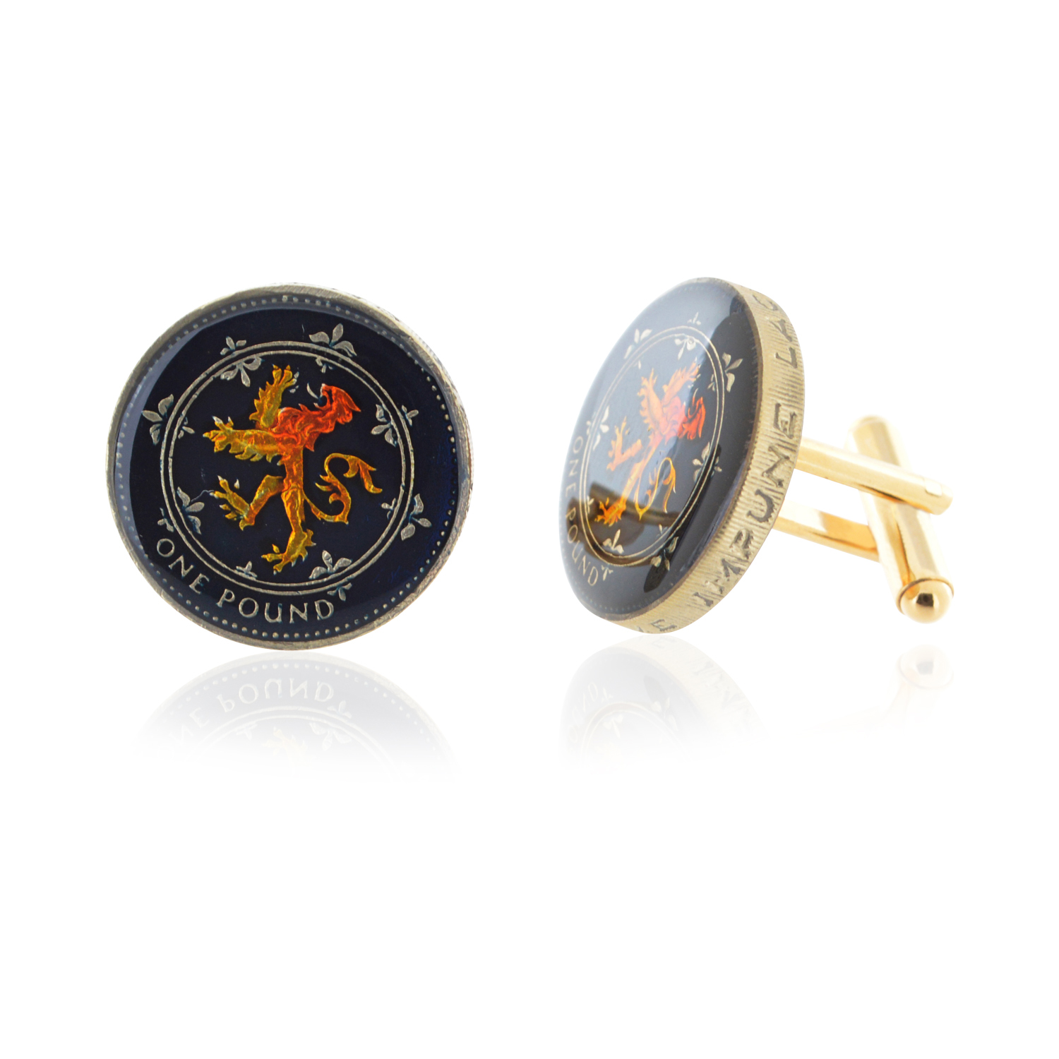 Cufflinks hand painted enamel coin Cuff links France