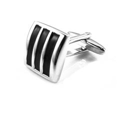 Black and Silver Striped Cufflinks