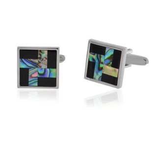 Onyx and Abalone Mosaic Cufflinks