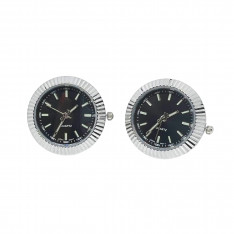 Day Date Silver and Black Working Watch Cufflinks