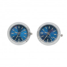 Day Date Silver and Blue Working Watch Cufflinks