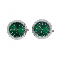 Day Date Silver and Green Working Watch Cufflinks