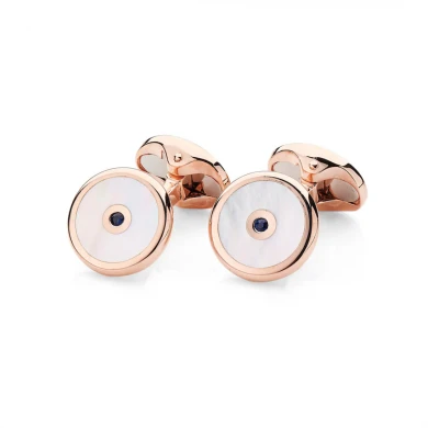 Rose Gold Sterling Silver Mother of Pearl And Sapphire Cufflinks